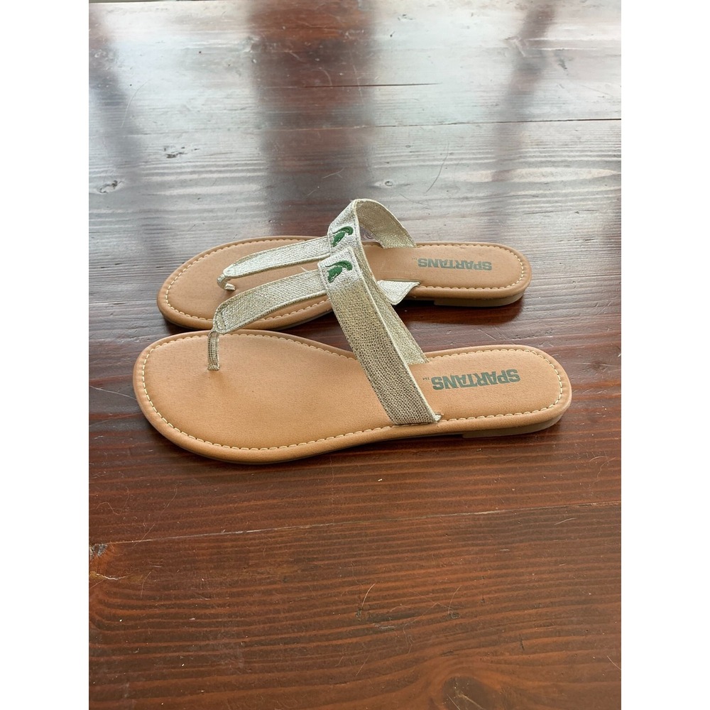 Michigan State Spartans Thong Sandals‎ Womens 8 Silver Slip On